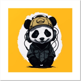 baby panda wearing a Japanese hat Posters and Art